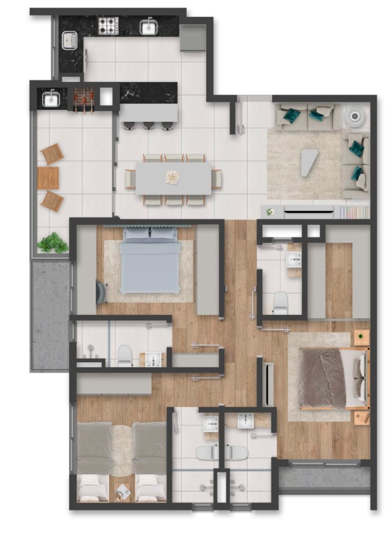 APARTAMENTO COM TRÊS SUÍTES, DUAS GARAGENS, NO VILA ROSA